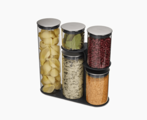 J&J - Podium 5-piece Round Glass Storage Jar Set with Stand