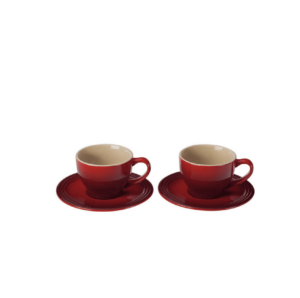 LE CREUSET Set of 2 Cappuccino Cups and Saucers - Cerise