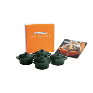 LE CREUSET - Set of 4 Cocottes w/ Mini-Cocotte Cookbook: Artichaut