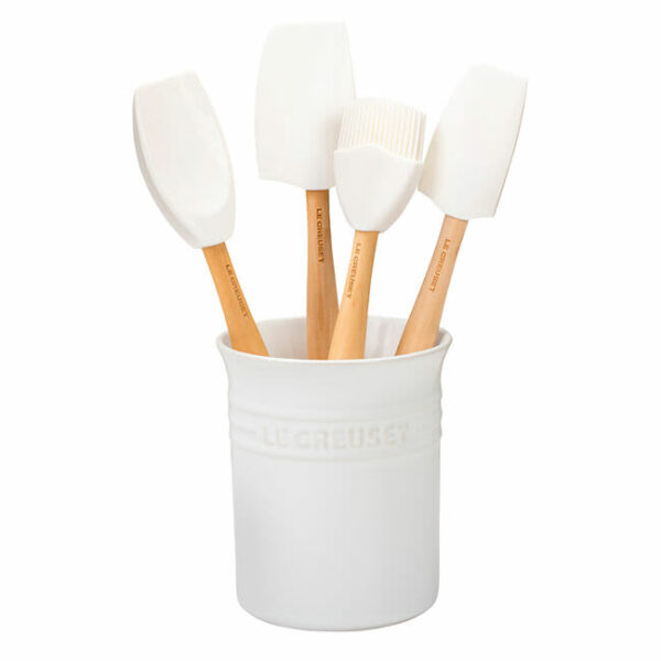 LE CREUSET- 5 Piece Utensil Set w Crock White