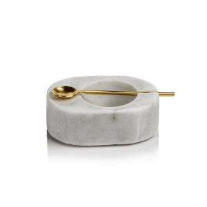 ZODAX - Tuscan Marble Salt and Pepper Bowl w/ Gold Spoon - White