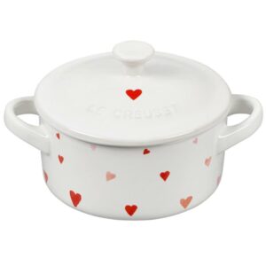LE CREUSET Mini Round Cocotte L' Amour Collection: White w/ Heart Applique 8oz