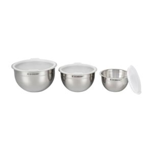 LE CREUSET 3pc Stainless Nested Mixing Bowls w/ Silicone Base & Lids