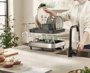 J&J Excel Steel 2-tier Dish Rack - Grey